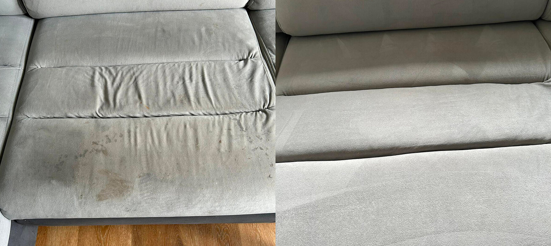 Sedačka před a po hloubkovém čištění